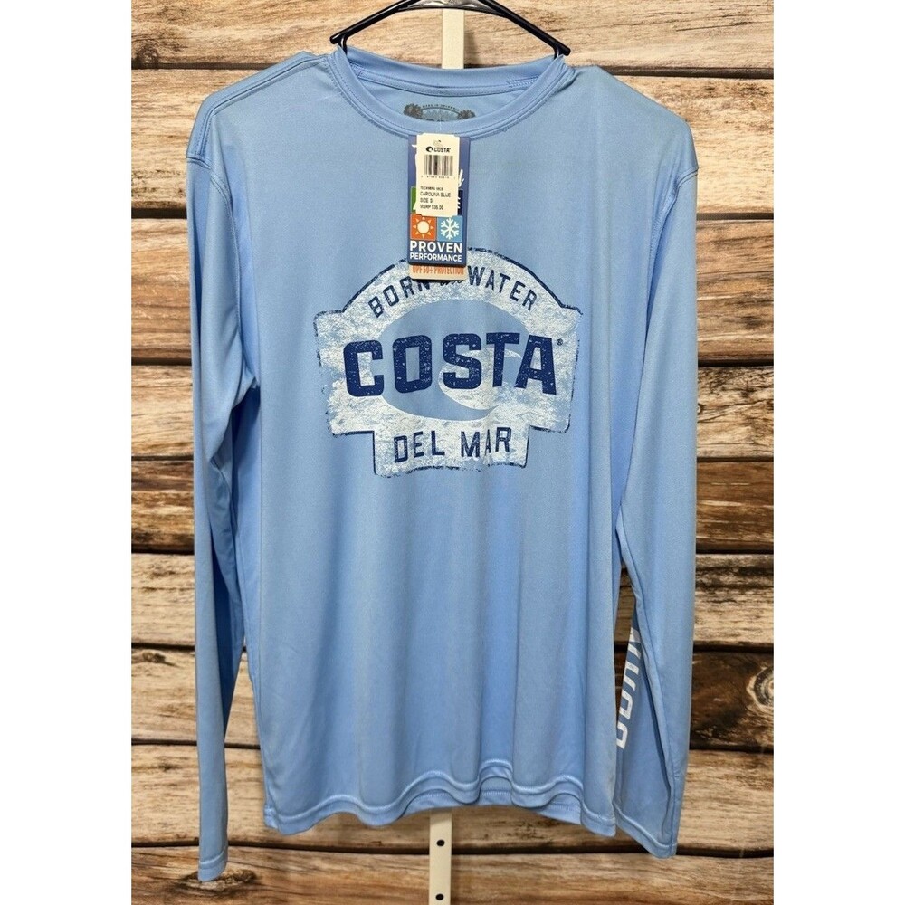 NWT Costa Technical Crew Long Sleeve T-Shirt Blue Mens Small UPF 50